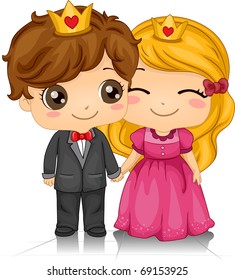 Illustration of a Couple Wearing Crowns on Their Heads