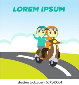 Illustration of a Couple Wearing Helmets While Riding a Motorcycle.save ride