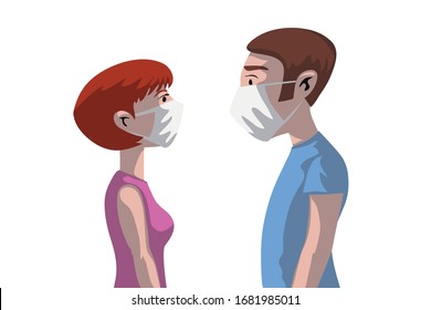 illustration of an couple wearing masks