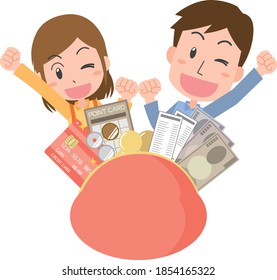 Illustration of a couple who are happy to save money