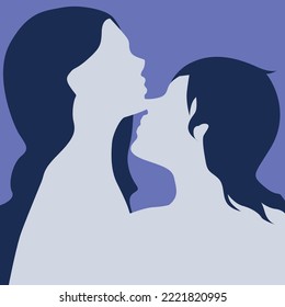 Illustration With A Couple, A Woman And A Man In Blue Tones, Relationships For Screensavers, Albums, Covers, Backgrounds, Cards, Posters, Gift Wrapping, Textiles, Decor, Social Networks, Logo