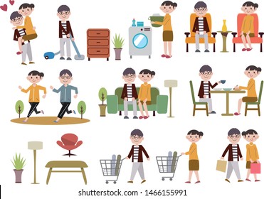 Illustration of couple's family life