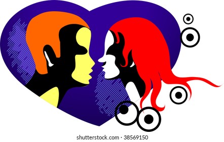 Illustration of couples inside the love symbol    	