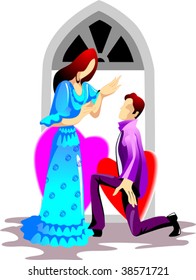 Illustration of couples with love symbol	