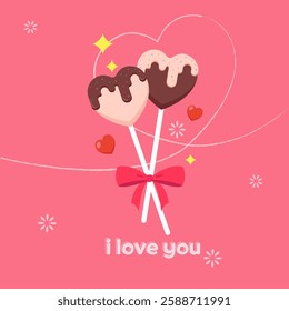 Illustration for couples, lovers, relationships, affection, and love. Heart-shaped stick chocolate illustration design. Vector illustration.