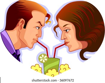Illustration of couples in one glass of fruity  	