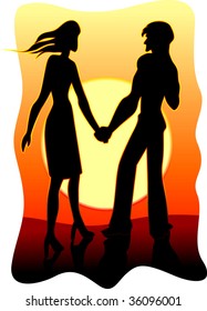 Illustration Couples Standing Beach Stock Vector (Royalty Free