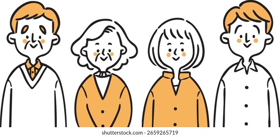 Ilustración de parejas de diversas edades, parte superior del cuerpo, Vector (naranja)
