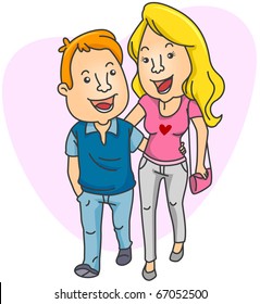 Illustration of a Couple(Taller Girl) Walking Side by Side