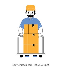 Illustration of a courier carrying a package using Trolley