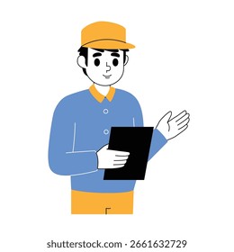 Ilustração de um mensageiro verificando a lista de pacotes