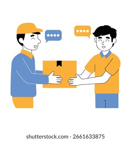 Ilustración de un mensajero entregando un paquete a un consumidor