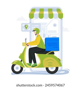 Illustration of a courier delivering a package order