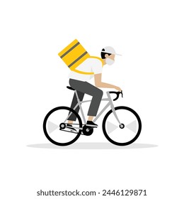 Illustration of a Courier on a Bicycle with a Backpack. Concept of Delivery Service. Vector