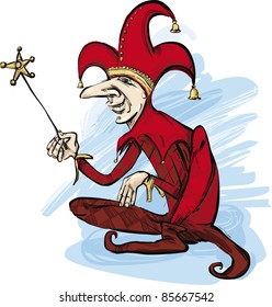illustration of court jester in red costume
