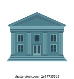 Ilustração de um tribunal com colunas e janelas isoladas sobre fundo branco, representando justiça, direito e instituições governamentais