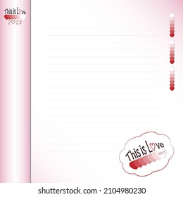 Illustration of the cover of a notebook, a tear-off sheet with the concept of a drawing from the words of love wishes and an empty space for letters