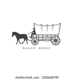 illustration of covered wagon horse cart, wagon western. svg