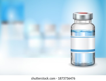 illustration of Covid 19 Vaccine Bottle to prevent from deadly Novel Coronavirus epidemic outbreak on Medical background