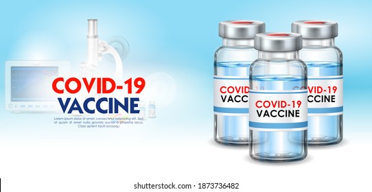 illustration of Covid 19 Vaccine Bottle to prevent from deadly Novel Coronavirus epidemic outbreak on Medical background