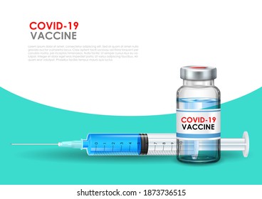 Abbildung der Covid 19 Vaccine Flasche zur Verhinderung eines tödlichen Ausbruchs der Coronavirus-Epidemie auf medizinischem Hintergrund