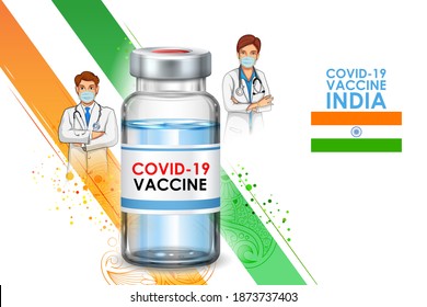 illustration of Covid 19 Vaccine Bottle to prevent from deadly Novel Coronavirus epidemic outbreak on Medical background