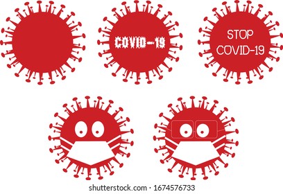 Illustration of Covid-19 virus with surgical mask and protection glass