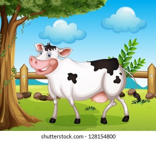 Illustration of a cow in the backyard