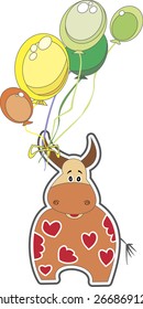 illustration of a cow with balloons