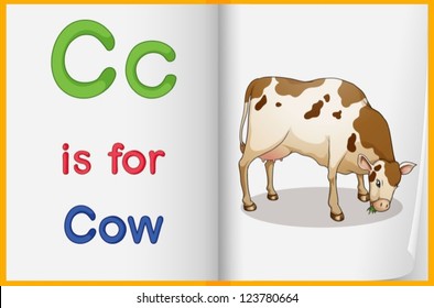 Illustration of a cow in a book on a white background