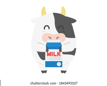 Illustration of a cow character holding a milk carton.