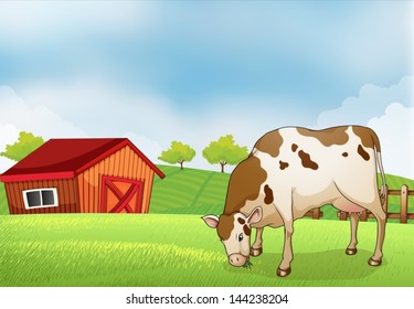 Illustration of a cow in the farm