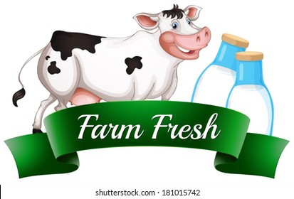 Illustration of a cow with a farm fresh label on a white background