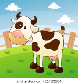 illustration of cow in farm vector