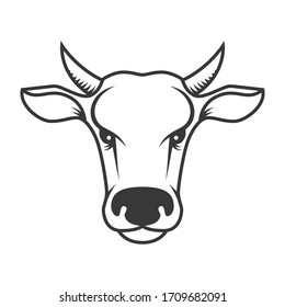 illustration of cow head. Design element for poster, label, sign, emblem, menu. Vector illustration