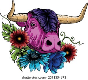 illustration of cow head with flower