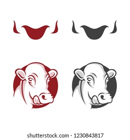 Illustration cow and horn isolated on white with empty space. Farm animals. Vector illustration
