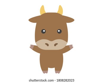 An illustration of a cow mascot character.
