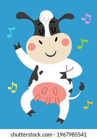Illustration of a Cow Mascot Dancing to Music