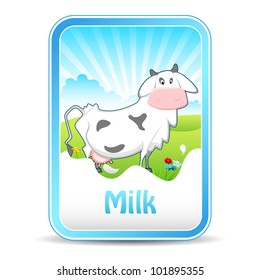 illustration of cow in meadow on milk banner