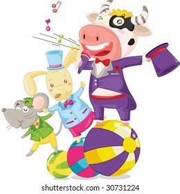 illustration of cow, mouse and rabbit on white