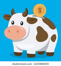 Illustration of Cow Piggy Bank Saving a Coin 