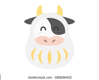 Illustration of a cow wearing a Daruma kigurumi.