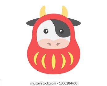 Illustration of a cow wearing a Daruma kigurumi.