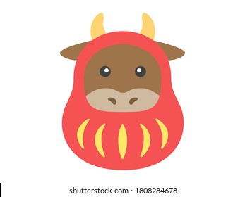 Illustration of a cow wearing a Daruma kigurumi.