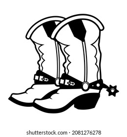 Illustration of cowboy boots in vintage monochrome style. Design element for logo, label, sign, emblem, poster. Vector illustration