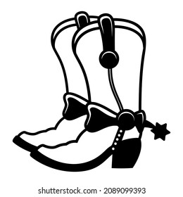 Illustration of cowboy boots in vintage monochrome style. Design element for logo, label, sign, emblem, poster. Vector illustration