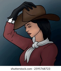 Illustration of cowboy girl with hat