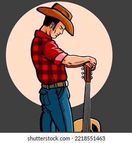 illustration of a cowboy and a guitar