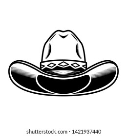 Illustration of cowboy hat isolated on white background. Design element for poster, card, banner, sign, emblem, label. Vector illustration